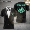 Maxcorners Bowling Polo Shirt Tuxedo Bow Tie Blue Bowling Pins Design Multi Options Personalized Name, Team Name Unisex 3D Shirt (4 Colors)