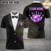 Maxcorners Bowling Polo Shirt Tuxedo Bow Tie Blue Bowling Pins Design Multi Options Personalized Name, Team Name Unisex 3D Shirt (4 Colors)