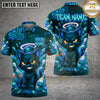 Maxcorners Bowling Cat Polo Shirt Fierce Black Cat with Halo Bowling Ball Design Multi Options Personalized Name, Team Name Unisex 3D Shirt (4 Colors)
