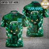 Maxcorners Bowling Cat Polo Shirt Fierce Black Cat with Halo Bowling Ball Design Multi Options Personalized Name, Team Name Unisex 3D Shirt (4 Colors)
