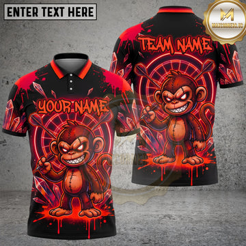 Maxcorners Bowling Shirt Blue Crystal Monkey Darts Design Multi Options Personalized Name, Team Name Unisex 3D Shirt