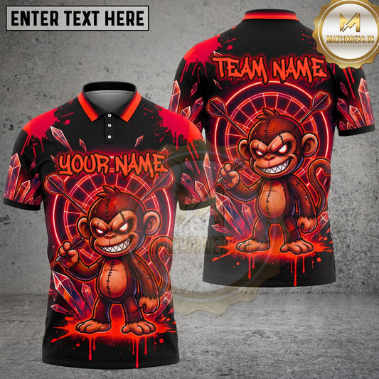 Maxcorners Bowling Shirt Blue Crystal Monkey Darts Design Multi Options Personalized Name, Team Name Unisex 3D Shirt