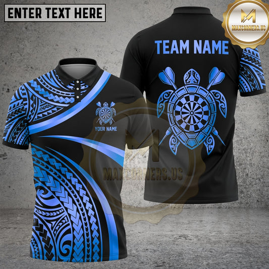 Maxcorners Darts Polo Shirt Turtle Dartboard Crossed Darts Design Multi Options Personalized Name, Team Name Unisex 3D Shirt (6 Colors)