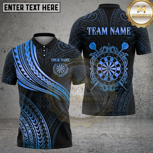 Maxcorners Darts Polo Shirt Ornate Dartboard Crossed Darts Design Multi Options Personalized Name, Team Name Unisex 3D Shirt (6 Colors)