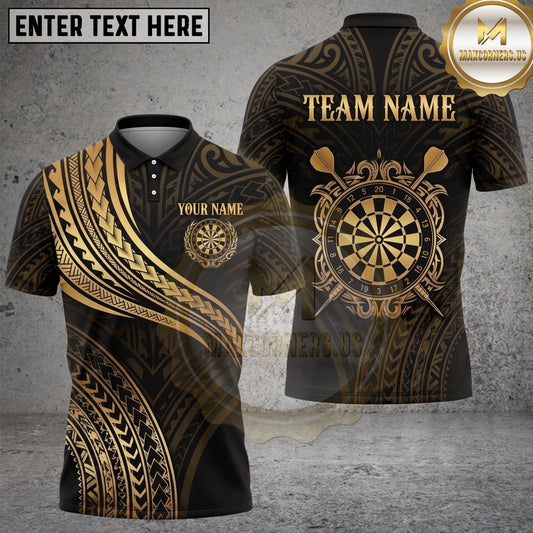 Maxcorners Darts Polo Shirt Ornate Dartboard Crossed Darts Design Multi Options Personalized Name, Team Name Unisex 3D Shirt (6 Colors)