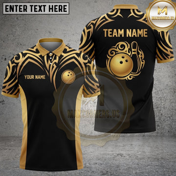 Maxcorners Bowling Tribal Swirl Crest Graphic Bowling Ball Pins Multi Options Personalized Name, Team Name Unisex 3D Shirt (4 Colors)
