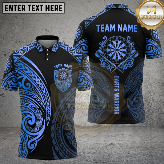 Maxcorners Darts Polo Shirt Tribal Warrior Dartboard Crossed Darts Design Multi Options Personalized Name, Team Name Unisex 3D Shirt (6 Colors)