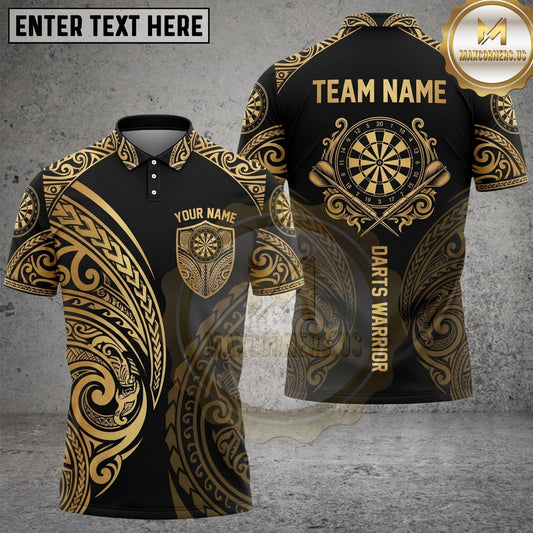 Maxcorners Darts Polo Shirt Tribal Warrior Dartboard Crossed Darts Design Multi Options Personalized Name, Team Name Unisex 3D Shirt (6 Colors)