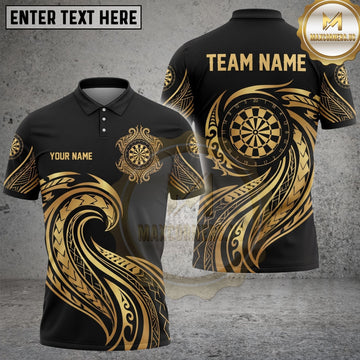 Maxcorners Darts Polo Shirt Dynamic Tribal Wave Dartboard Design Multi Options Personalized Name, Team Name Unisex 3D Shirt (6 Colors)