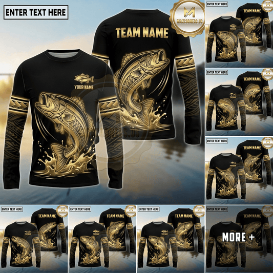 Maxcorners Fishing Black Gold Tribal Splash Design Custom Name & Team Name 3D Shirts Ver 2(13 Breeds)