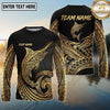 Maxcorners Fishing Black Gold Polynesian Wave Design Custom Name & Team Name 3D Shirts (13 Breeds)