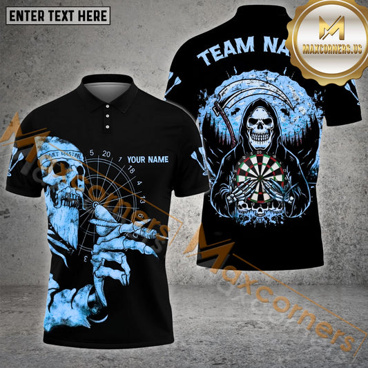 Maxcorners Darts Master Grim Reaper Pattern Multicolor Options Personalized Name, Team Name 3D Polo Shirt (4 Colors)
