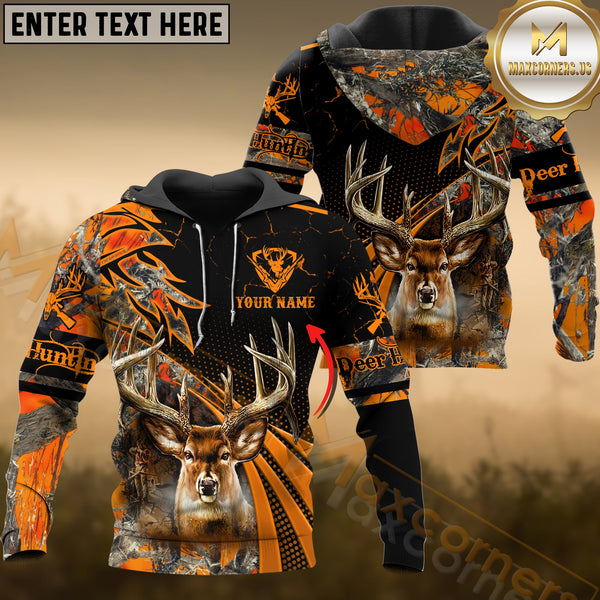 Maxcorners Deer Hunting Orange Camo Dot Pattern Custom Name Shirt 3D All Over Printed Clothes