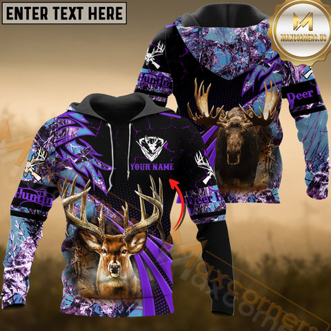 Maxcorners Deer Hunting Purple Camo Dot Pattern Custom Name Shirt 3D All Over Printed Clothes