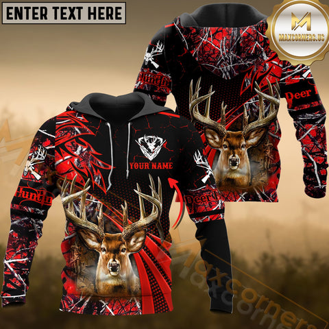 Maxcorners Deer Hunting Red Camo Dot Pattern Custom Name Shirt 3D All Over Printed Clothes