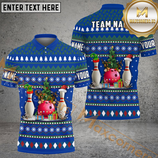 Maxcorner Bowling Ball & Pins Merry Christmas Style Multicolor Option Customized Name 3D Shirt (3 Colors)