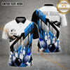 Maxcorners Bowling Ball & Pins White Hexagon Abstract Pattern Personalized Name, Team Name 3D Polo Shirt (4 Colors)