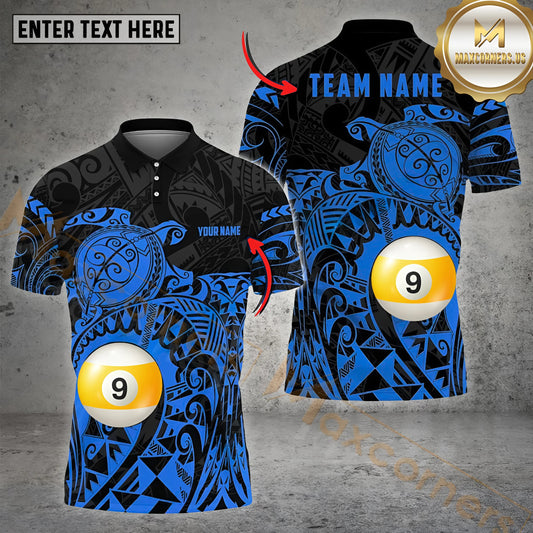 Maxcorners Billiard 9 Ball Maori Turtle Pattern Multicolor Options Personalized Name, Team Name 3D Shirt (4 Colors)