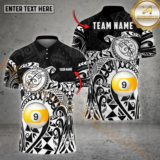 Maxcorners Billiard 9 Ball Maori Turtle Pattern Multicolor Options Personalized Name, Team Name 3D Shirt (4 Colors)