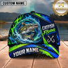 Maxcorners Fishing Water Splash Green Blue Flames Fish Hooks Personalized Name Unisex Classic Cap