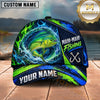 Maxcorners Fishing Water Splash Green Blue Flames Fish Hooks Personalized Name Unisex Classic Cap