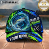 Maxcorners Fishing Water Splash Green Blue Flames Fish Hooks Personalized Name Unisex Classic Cap