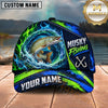 Maxcorners Fishing Water Splash Green Blue Flames Fish Hooks Personalized Name Unisex Classic Cap