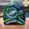 Maxcorners Fishing Water Splash Green Blue Flames Fish Hooks Personalized Name Unisex Classic Cap