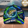 Maxcorners Fishing Water Splash Green Blue Flames Fish Hooks Personalized Name Unisex Classic Cap
