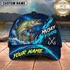 Maxcorners Fishing Blue Splash Honeycomb Pattern Brush Strokes Fish Hooks Personalized Name Unisex Classic Cap