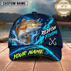 Maxcorners Fishing Blue Splash Honeycomb Pattern Brush Strokes Fish Hooks Personalized Name Unisex Classic Cap
