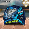 Maxcorners Fishing Blue Splash Honeycomb Pattern Brush Strokes Fish Hooks Personalized Name Unisex Classic Cap