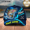 Maxcorners Fishing Blue Splash Honeycomb Pattern Brush Strokes Fish Hooks Personalized Name Unisex Classic Cap