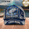 Maxcorners Fishing Silver Metal Frame Honeycomb Grid Navy Blue Water Splash Fish Hooks Personalized Name Unisex Classic Cap