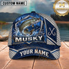 Maxcorners Fishing Silver Metal Frame Honeycomb Grid Navy Blue Water Splash Fish Hooks Personalized Name Unisex Classic Cap