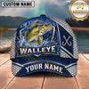 Maxcorners Fishing Silver Metal Frame Honeycomb Grid Navy Blue Water Splash Fish Hooks Personalized Name Unisex Classic Cap