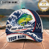 Maxcorners Fishing Japanese Ocean Wave Water Splash Honeycomb Grid Fish Hooks Personalized Name Unisex Classic Cap