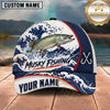 Maxcorners Fishing Japanese Ocean Wave Water Splash Honeycomb Grid Fish Hooks Personalized Name Unisex Classic Cap