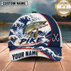 Maxcorners Fishing Japanese Ocean Wave Water Splash Honeycomb Grid Fish Hooks Personalized Name Unisex Classic Cap