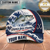Maxcorners Fishing Japanese Ocean Wave Water Splash Honeycomb Grid Fish Hooks Personalized Name Unisex Classic Cap