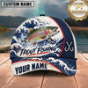 Maxcorners Fishing Japanese Ocean Wave Water Splash Honeycomb Grid Fish Hooks Personalized Name Unisex Classic Cap