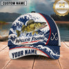 Maxcorners Fishing Japanese Ocean Wave Water Splash Honeycomb Grid Fish Hooks Personalized Name Unisex Classic Cap