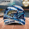 Maxcorners Fishing White Blue Water Splash Honeycomb Grid Forest Silhouettes Fish Hooks Personalized Name Unisex Classic Cap
