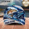Maxcorners Fishing White Blue Water Splash Honeycomb Grid Forest Silhouettes Fish Hooks Personalized Name Unisex Classic Cap