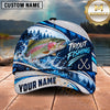 Maxcorners Fishing White Blue Water Splash Honeycomb Grid Forest Silhouettes Fish Hooks Personalized Name Unisex Classic Cap