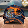 Maxcorners Fishing Sunset Angler Silhouette Honeycomb Grid Orange Splash Fish Hooks Personalized Name Unisex Classic Cap