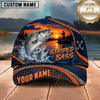 Maxcorners Fishing Sunset Angler Silhouette Honeycomb Grid Orange Splash Fish Hooks Personalized Name Unisex Classic Cap