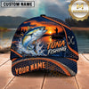 Maxcorners Fishing Sunset Angler Silhouette Honeycomb Grid Orange Splash Fish Hooks Personalized Name Unisex Classic Cap