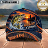 Maxcorners Fishing Sunset Angler Silhouette Honeycomb Grid Orange Splash Fish Hooks Personalized Name Unisex Classic Cap