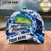 Maxcorners Fishing Blue White Camo Water Splash Honeycomb Grid Fish Hooks Personalized Name Unisex Classic Cap